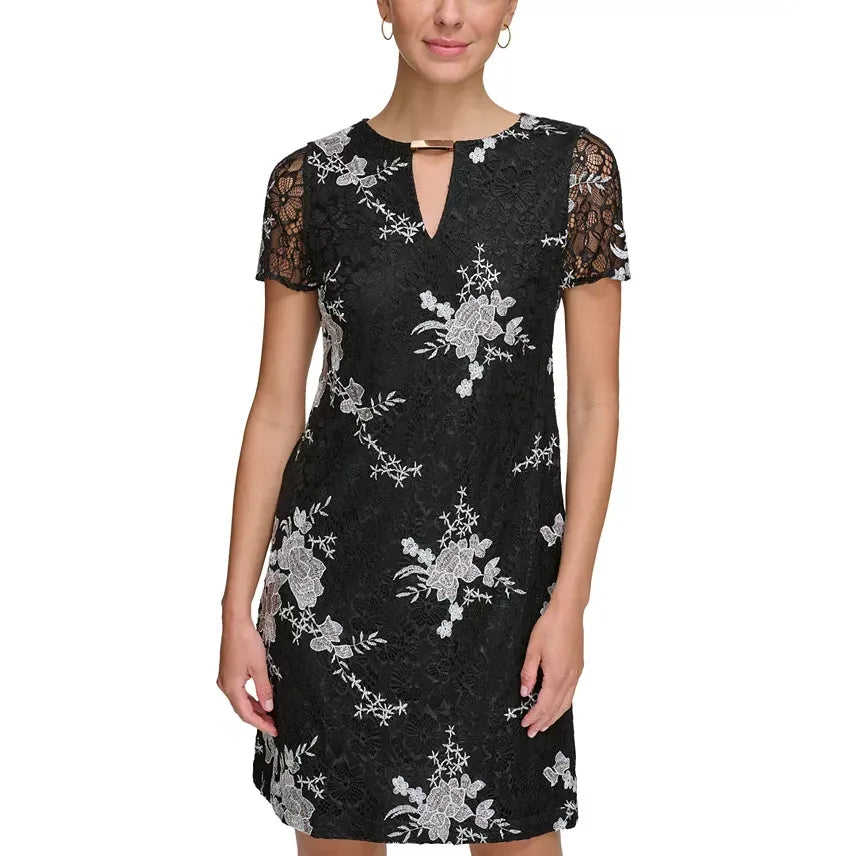 Floral Embroidered Lace Minidress Black/White - Kensie