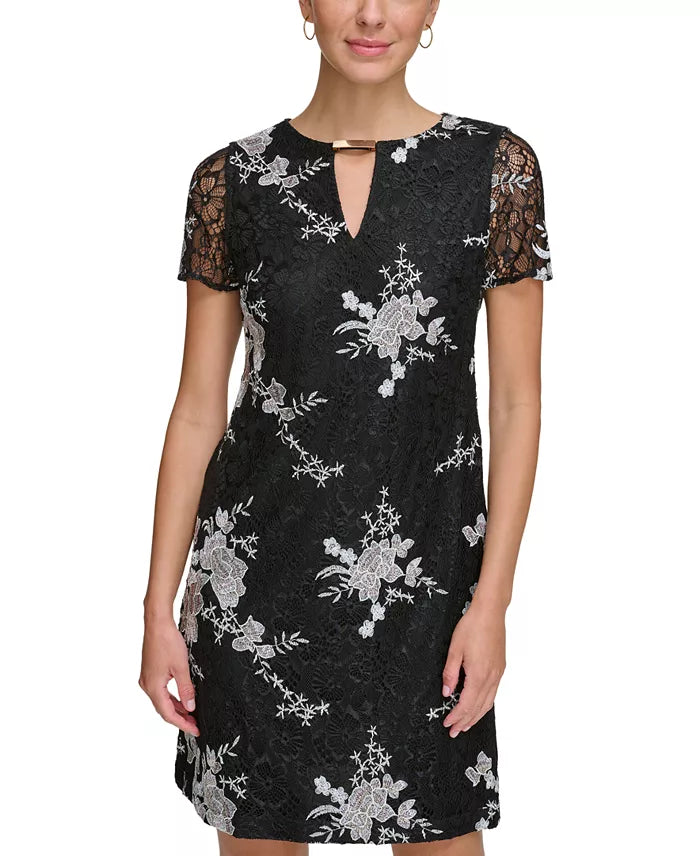 Floral Embroidered Lace Minidress Black/White - Kensie