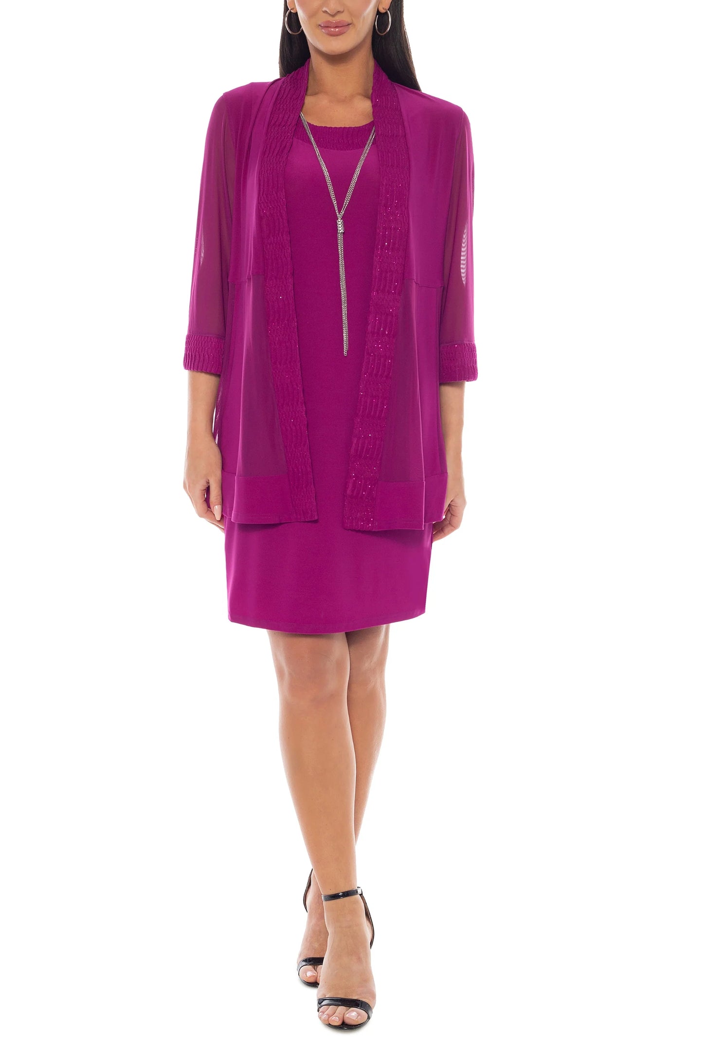 Textured Jacket-Style Dress Fuchsia - Marine