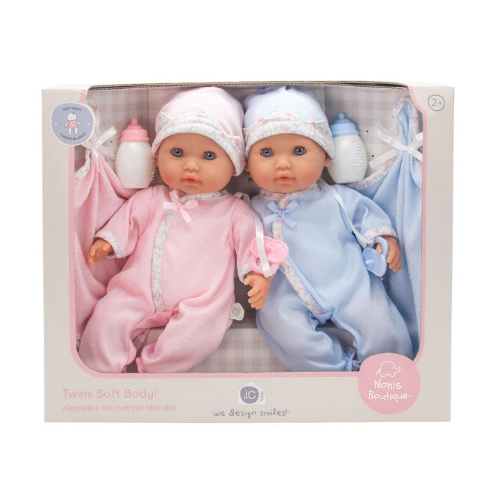 12.5" Twin Nonis Doll Set - Boy & Girl - Soft-Body Dolls with Accessories | Realistic Twins Playset