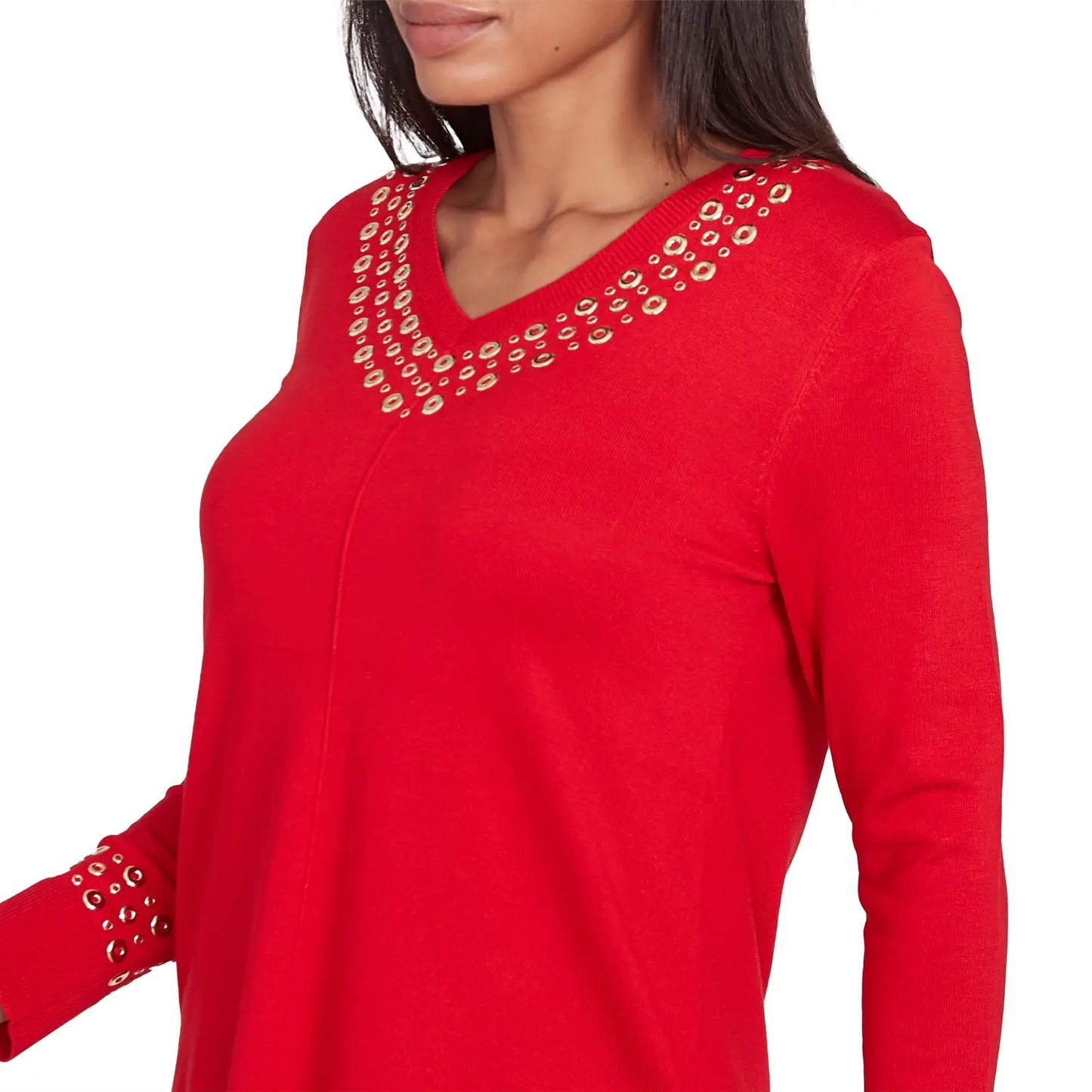 Grommet Embellished Fine Gauge Sweater Lipstick  - Ruby Rd