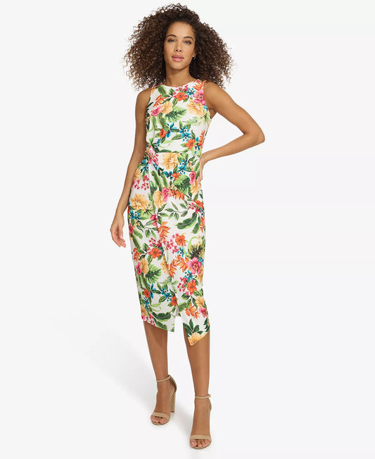 Dress Scuba Crepe Floral Print White Multi  - Siena