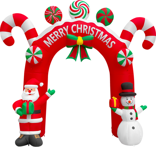 10.8FT Tall Inflatable Christmas Arch: Festive Welcome with Santa and Snowman