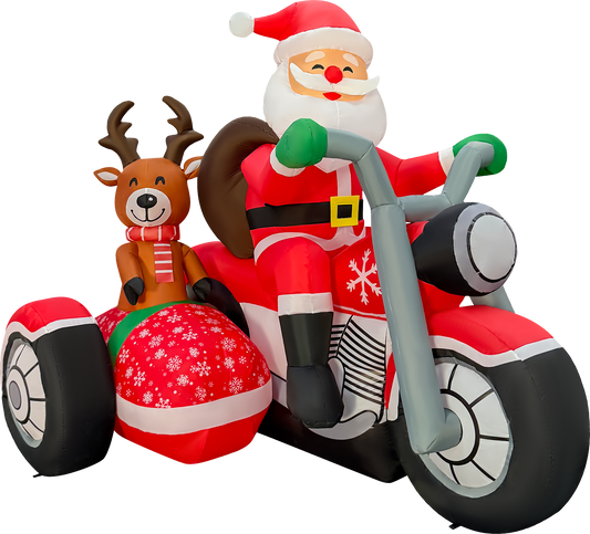 6.4FT Long Inflatable  Santa Claus on a Motorcycle with Reindeer