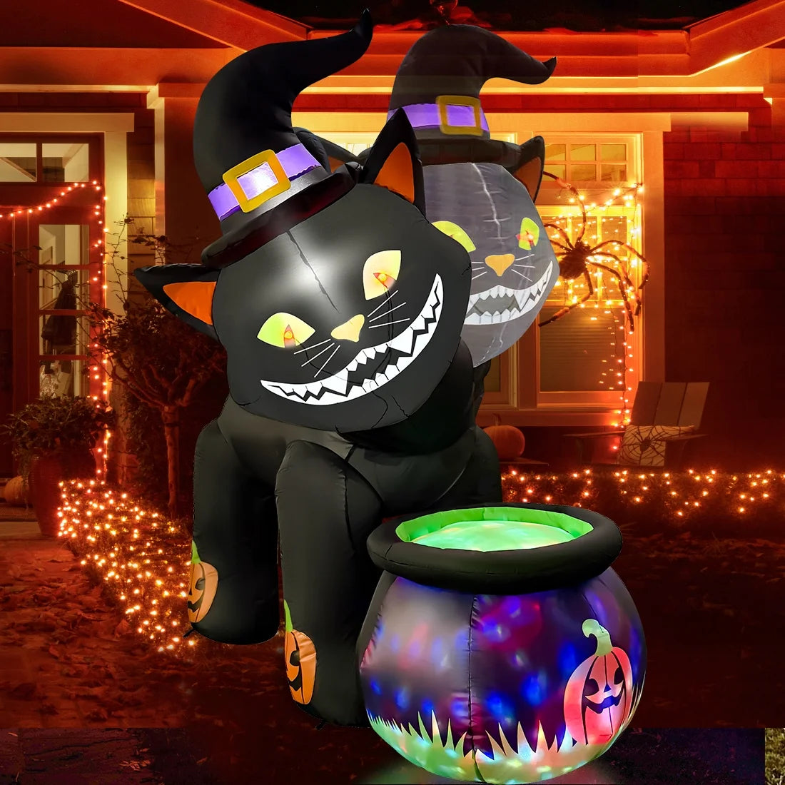 5.2 Ft. Tall Shaking Head Black Cat Inflatable with Built-in LEDs