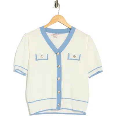 Pointelle Colorblock Short Sleeve Sweater Ivory/Blue- Nanette Lepore