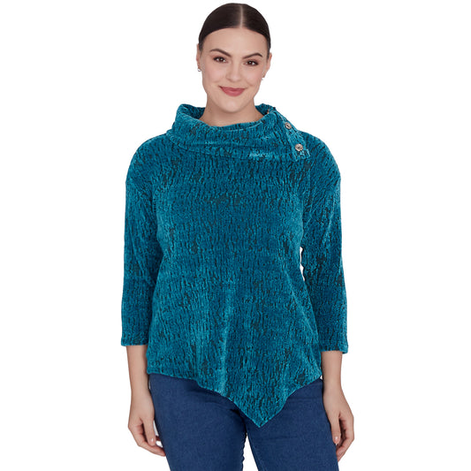 Split Cowl Chenille Jacquard Knit Top Jade Multi- Ruby Rd
