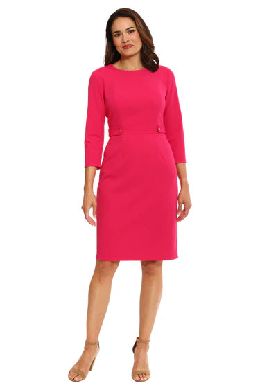 Quarter Sleeve Sheath Dress Pink  - London Times