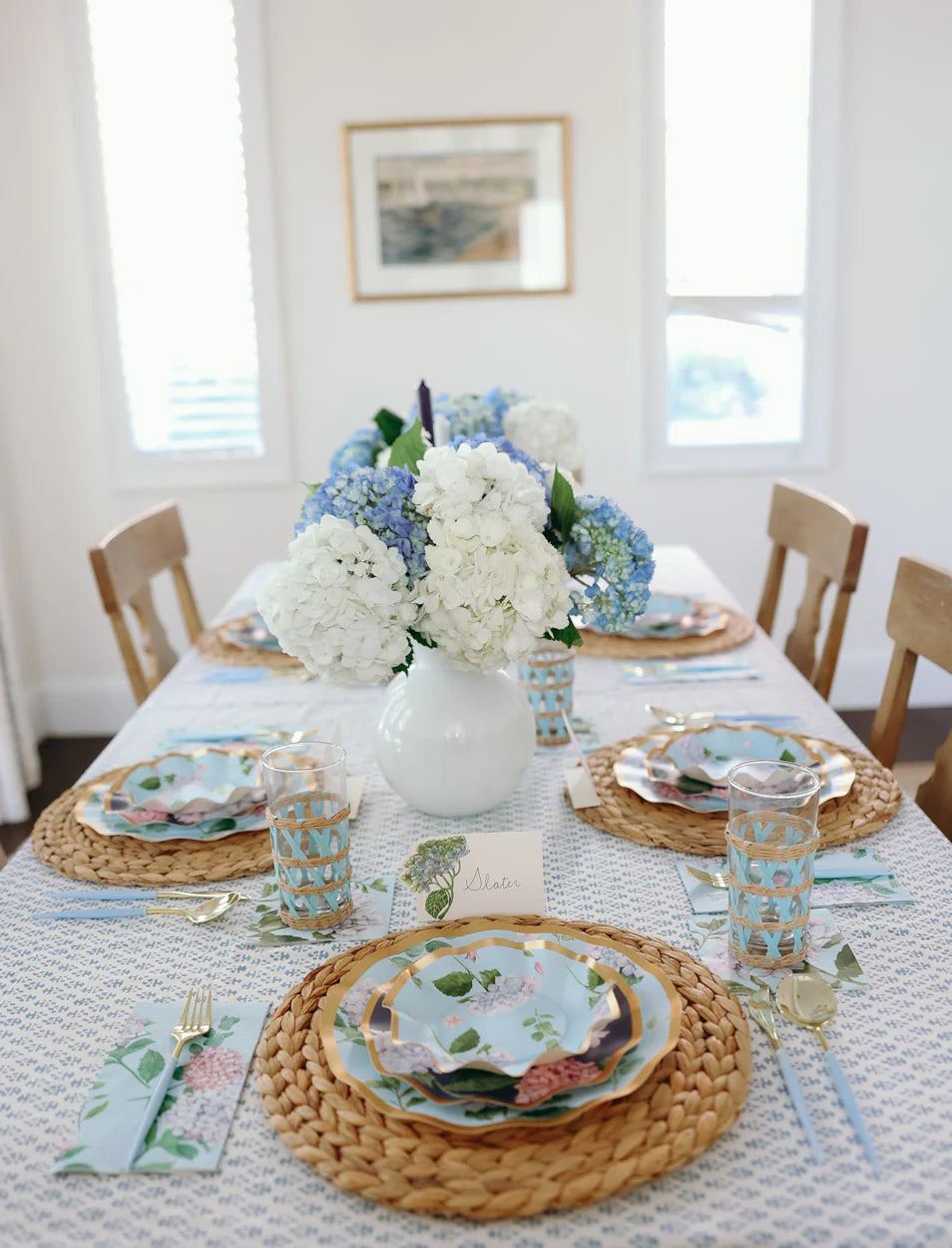 Wavy Appetizer Dessert Bowl  Hydrangeas 6.5"