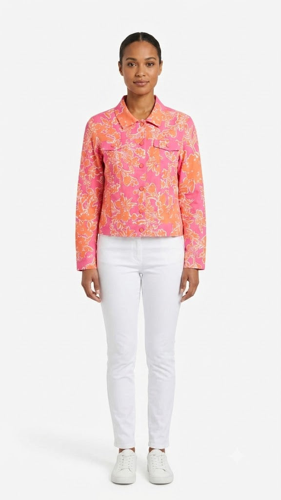 Blouse Printed  Flowers Pink-Orange- Ninety