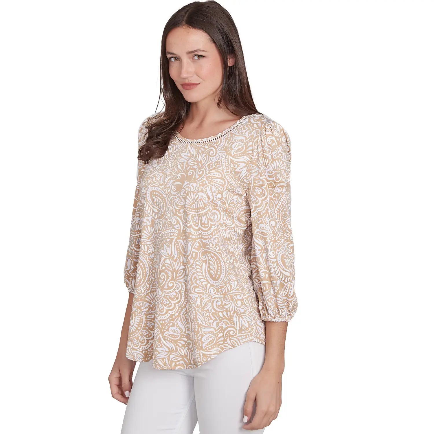 Mixed Pattern Puff Print Top Bamboo Multi - Ruby Rd
