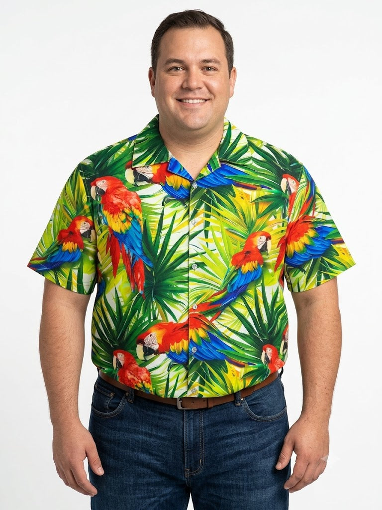 Poly Print Hawaiian Plus Shirts Shirts PARROSTS