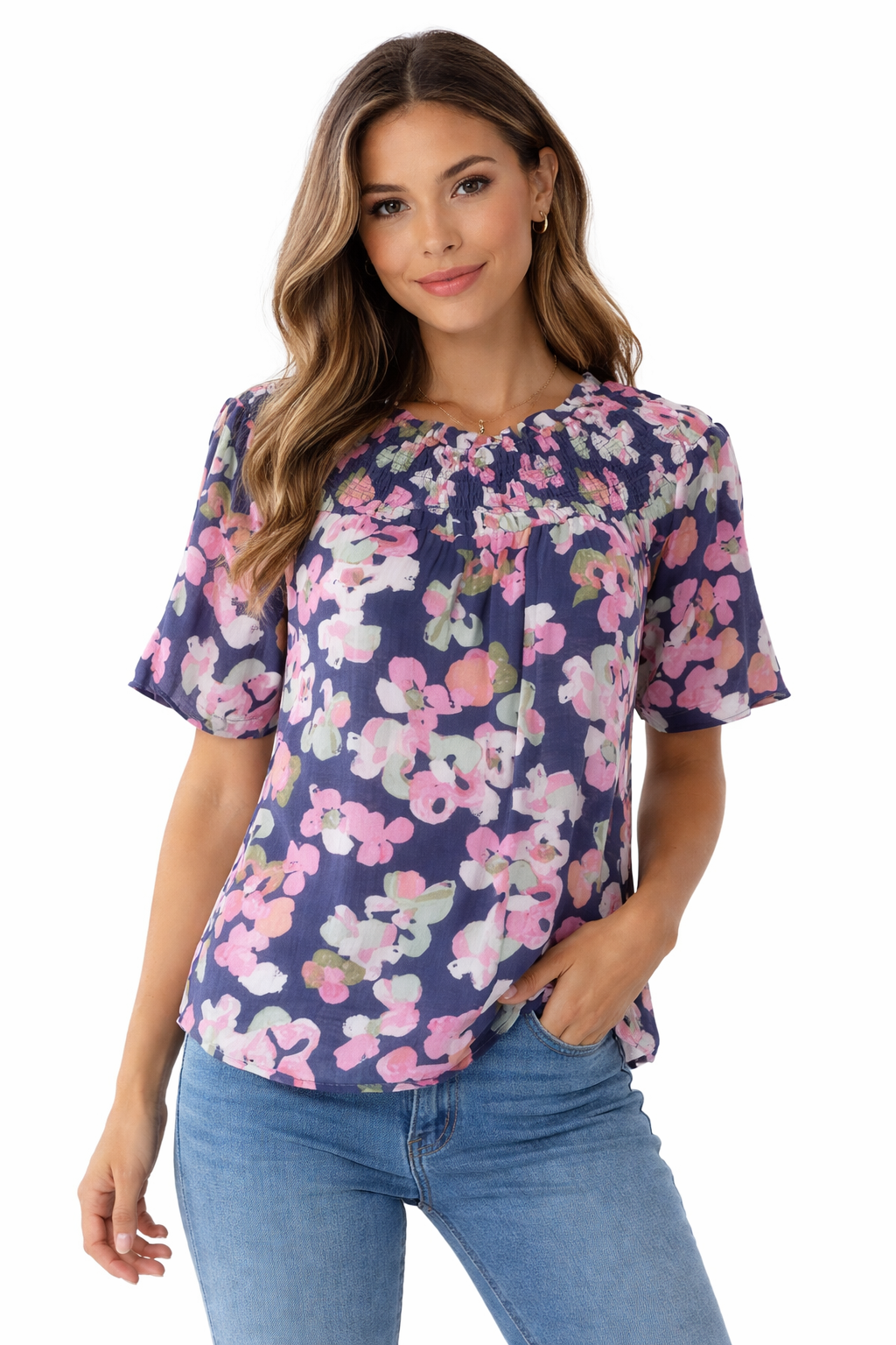 Blouse Evening Flowers Peacoat/Begonia/Pink - Zac & Rachel