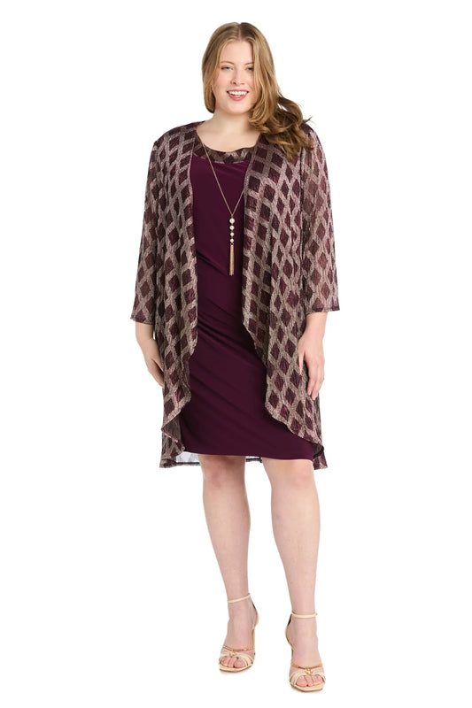 Metallic Flyaway Jacket Dress Merlot / Gold  - Plus- RM Richards