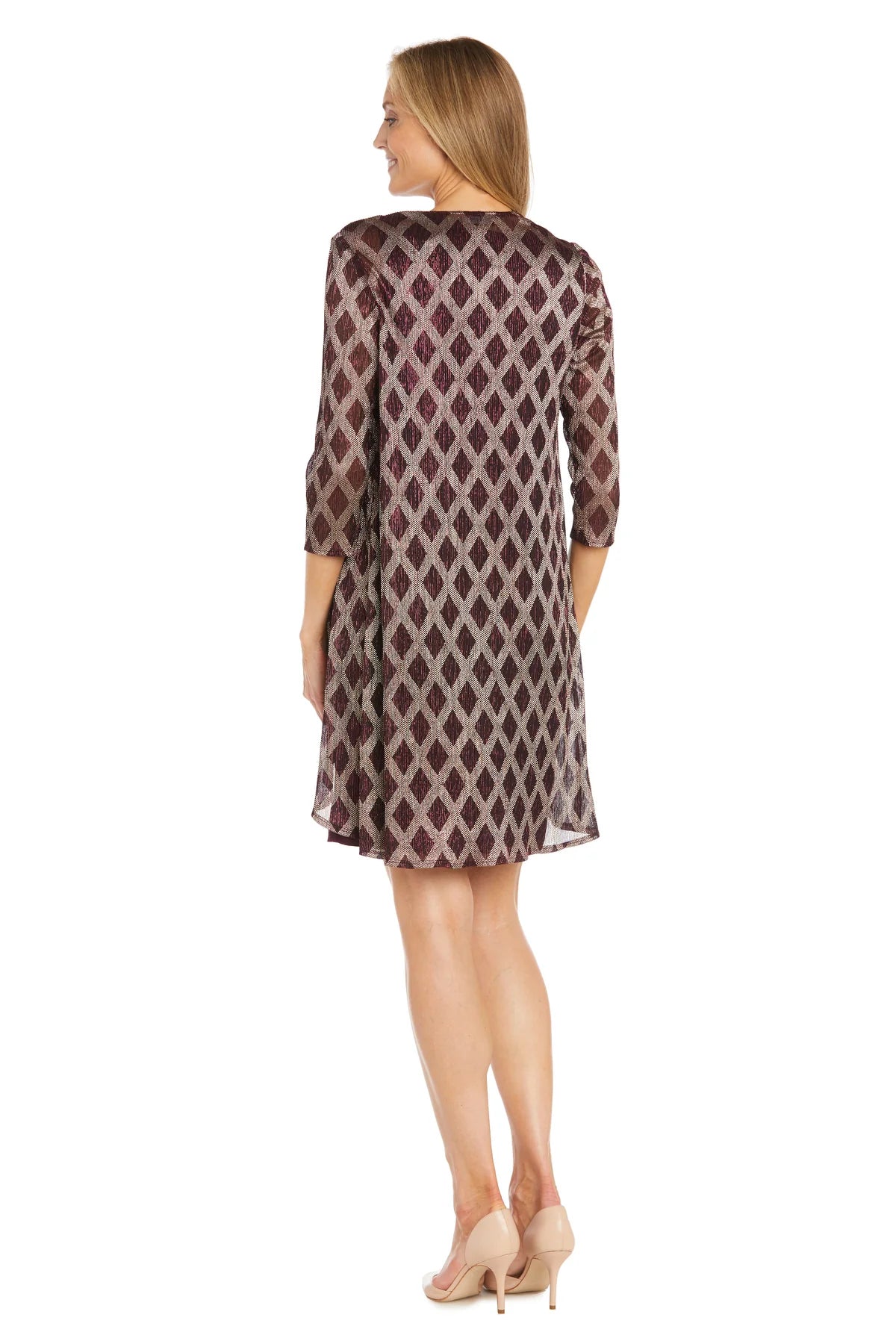 Metallic Flyaway Jacket Dress Merlot / Gold  -  RM Richards