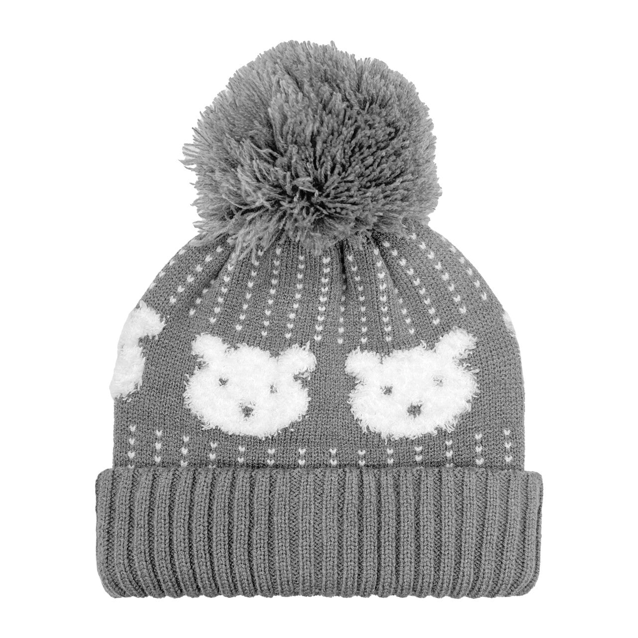 TODDLER BOYS BEAR FACES BEANIE GREY