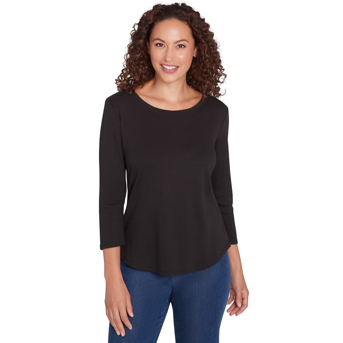 Scoop Neck Ribbed Solid Top Black - Ruby Rd