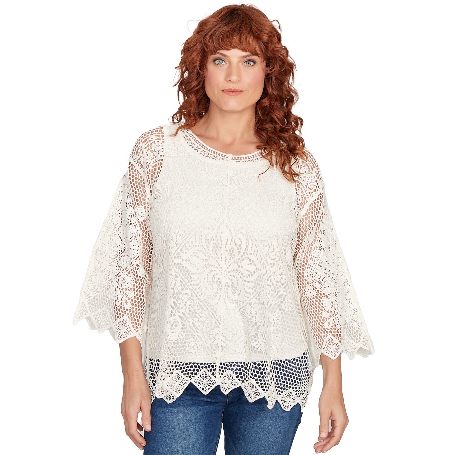 Lined Medallion Crochet Top Ivory  - Ruby Rd