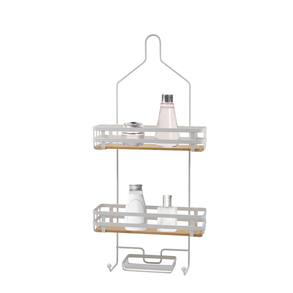 Matte White - Shower Caddy with Bamboo Base
