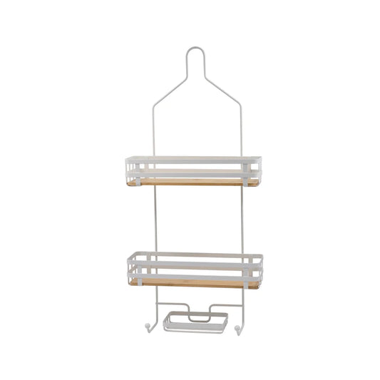 Matte White - Shower Caddy with Bamboo Base