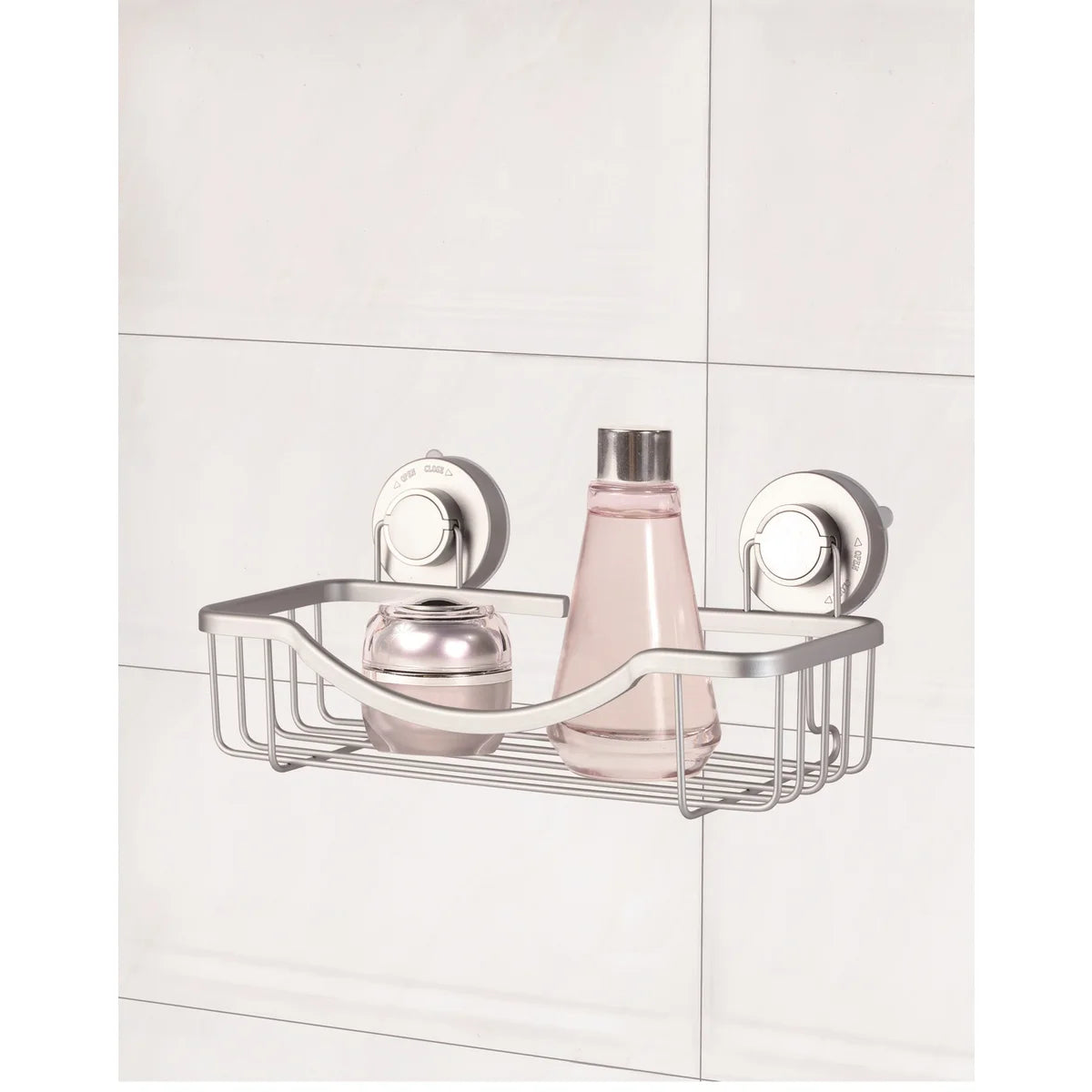 Silver - Aluminum Shower Shelf with Turn-n-Lock