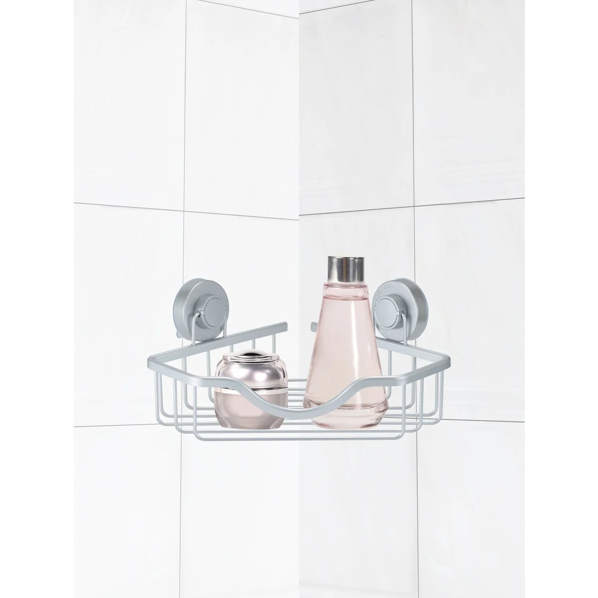 Silver - Aluminum Shower Corner Shelf with Turn-n-Lock