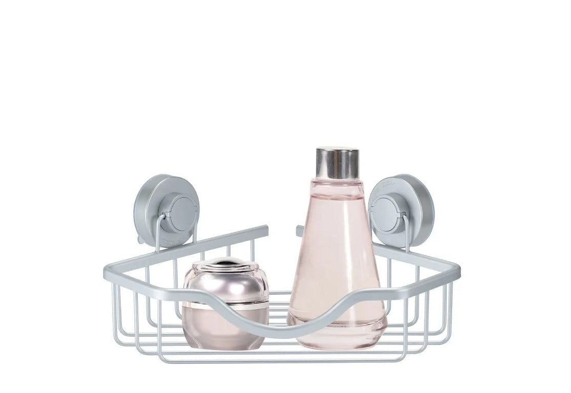Silver - Aluminum Shower Corner Shelf with Turn-n-Lock