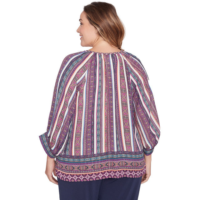 Plus Metallic Stripe Print Crinkled Blouse Dahlia Multi - Ruby Rd