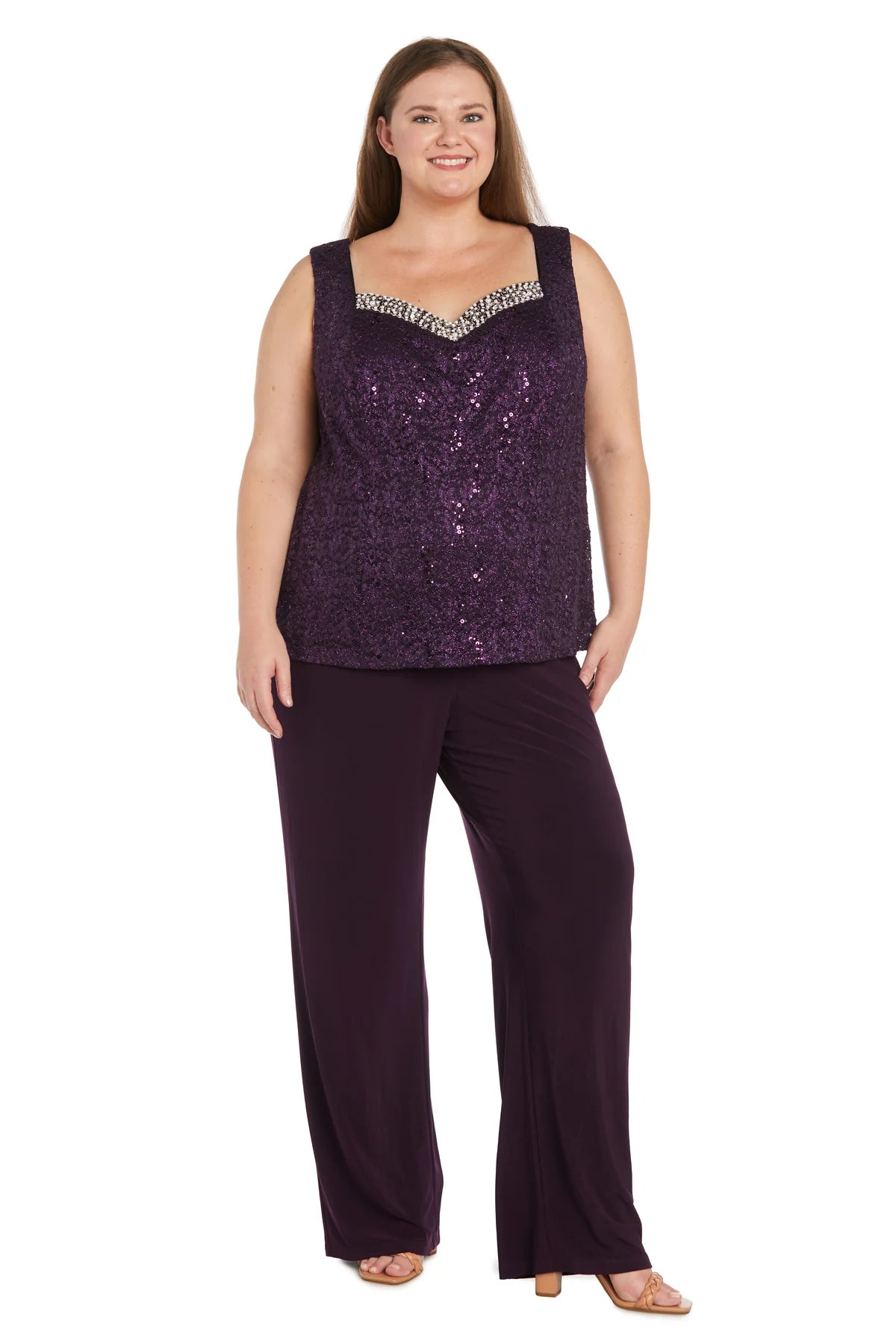 3PC Lace Pantsuit With Delicate Sequins a - Plus Plum - RM Richards