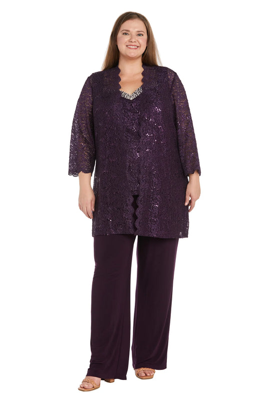 3PC Lace Pantsuit With Delicate Sequins a - Plus Plum - RM Richards
