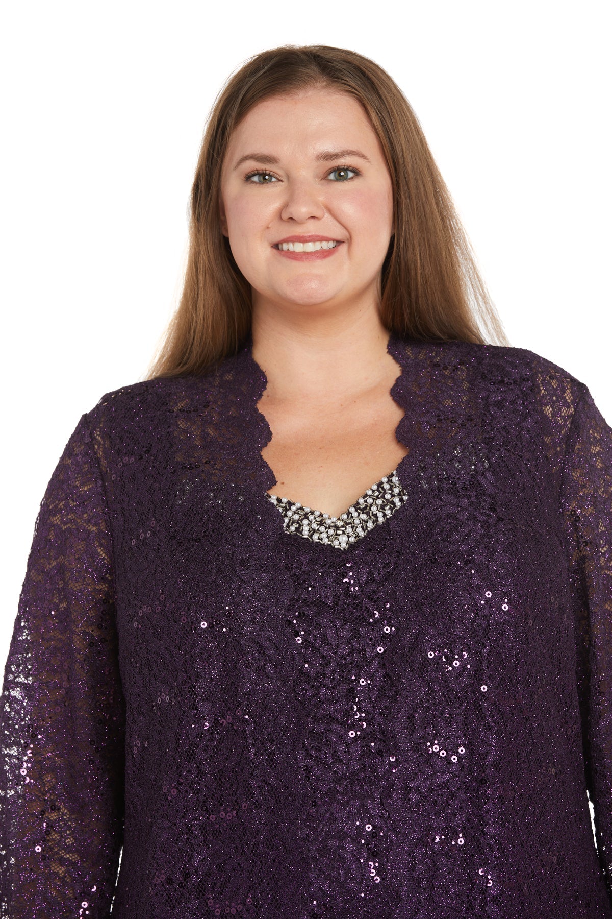 3PC Lace Pantsuit With Delicate Sequins a - Plus Plum - RM Richards