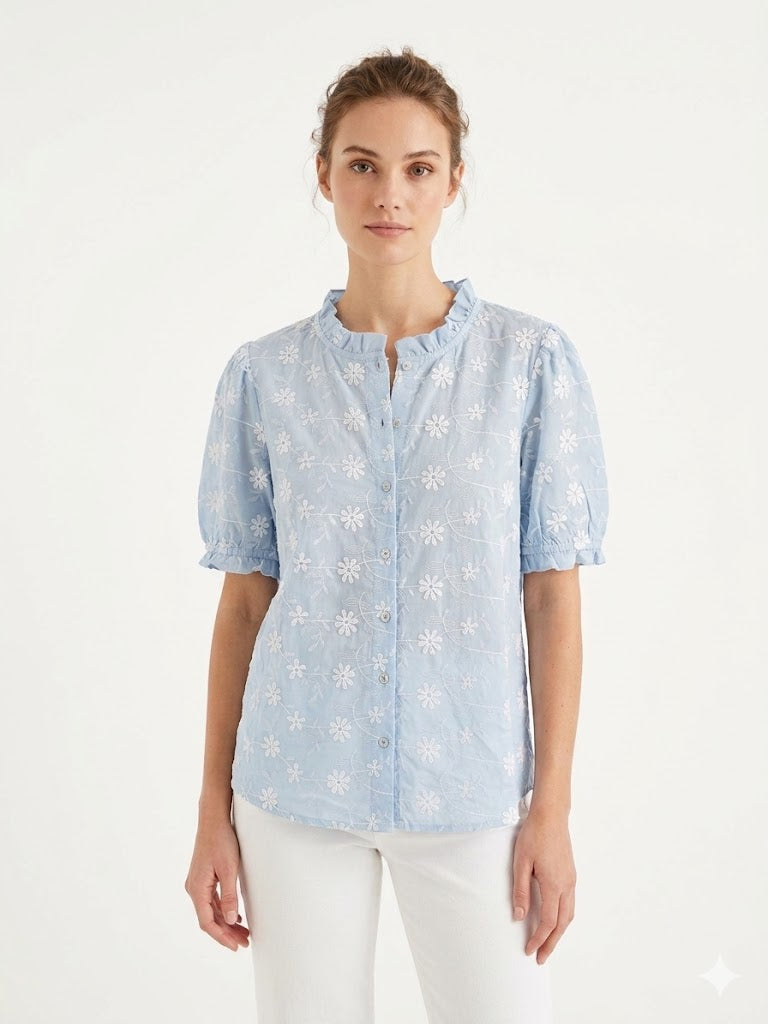 Blouse 3D Flowers , APP Blue