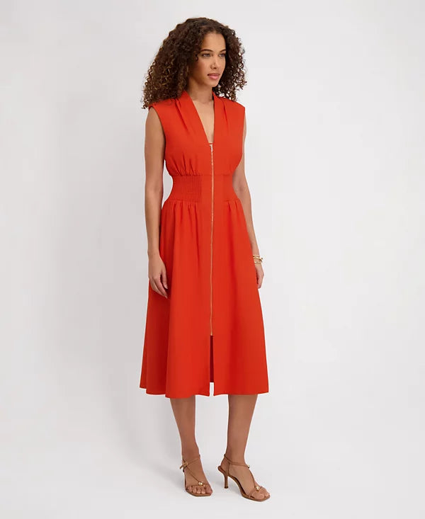 Sleeveless V-Neck Zip-Front Maxi Dress Terracotta - Kensie