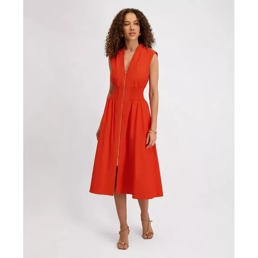Sleeveless V-Neck Zip-Front Maxi Dress Terracotta - Kensie