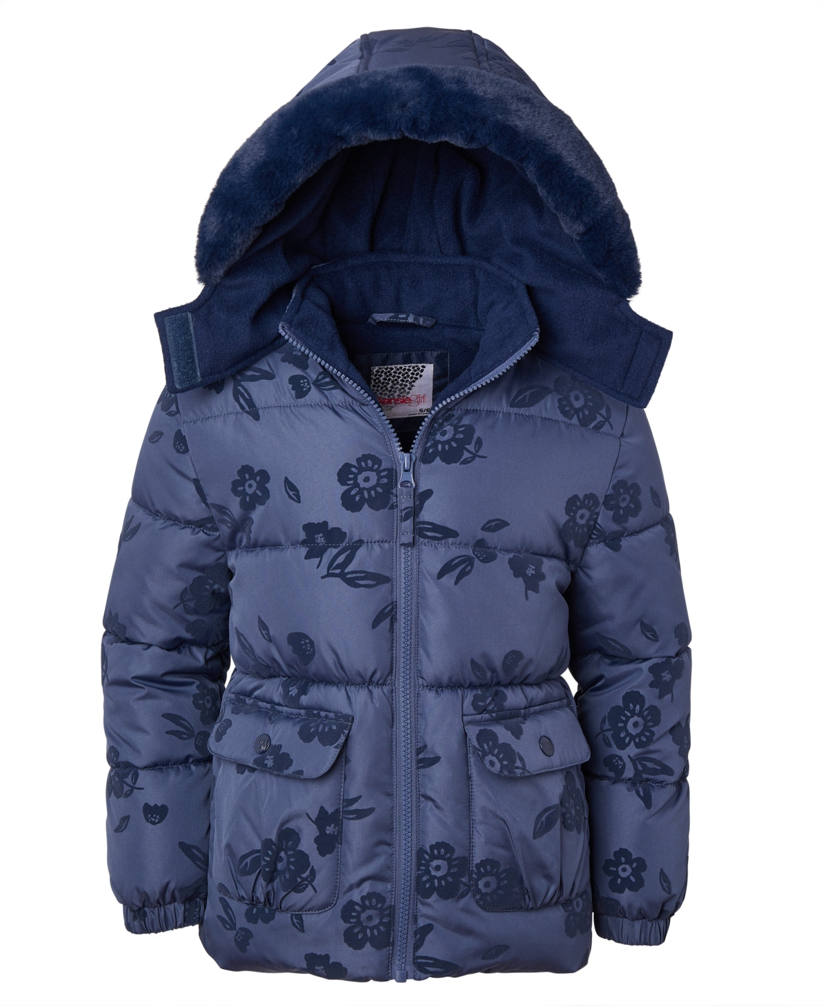 Flocked Floral Puffer Dark Blue