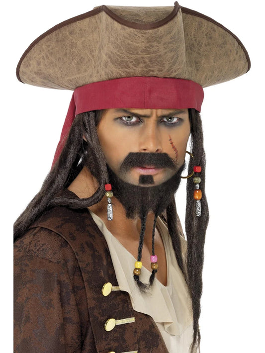 Pirate Hat, Brown, with Hair Dreadlocks