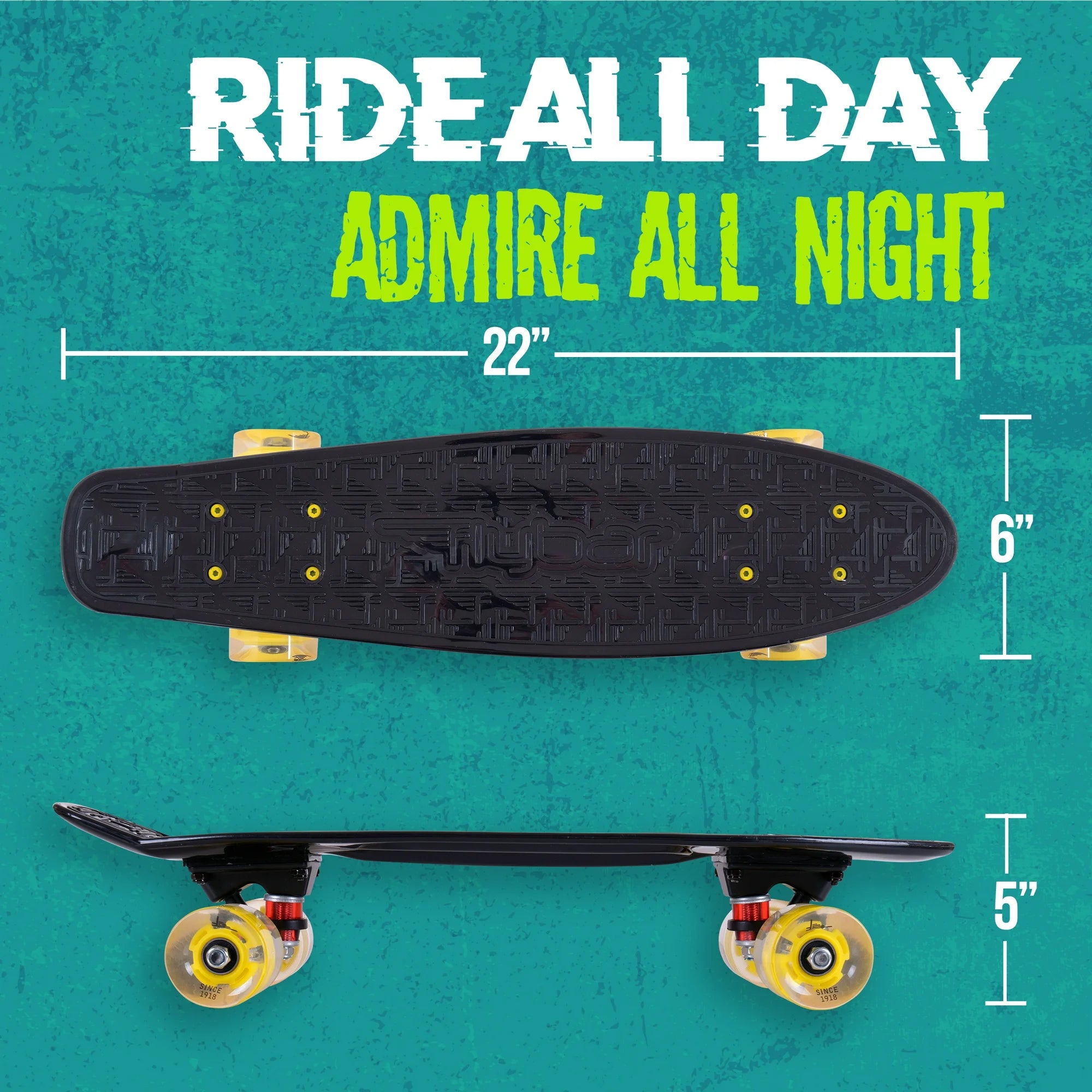Flybar Wheels Skateboard Plastic Cruiser led 22 Black & Yellow