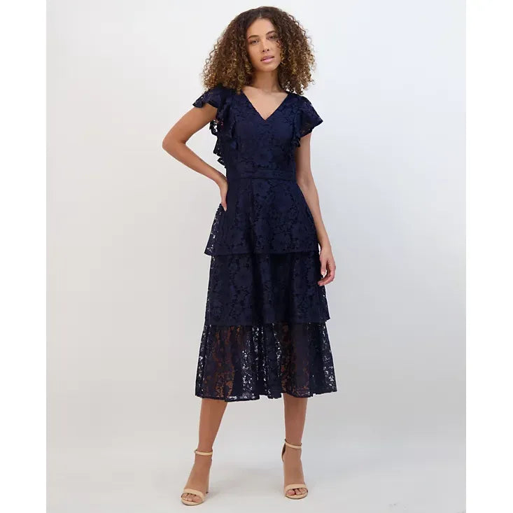Tiered Lace Midi Dress Navy - Kensie