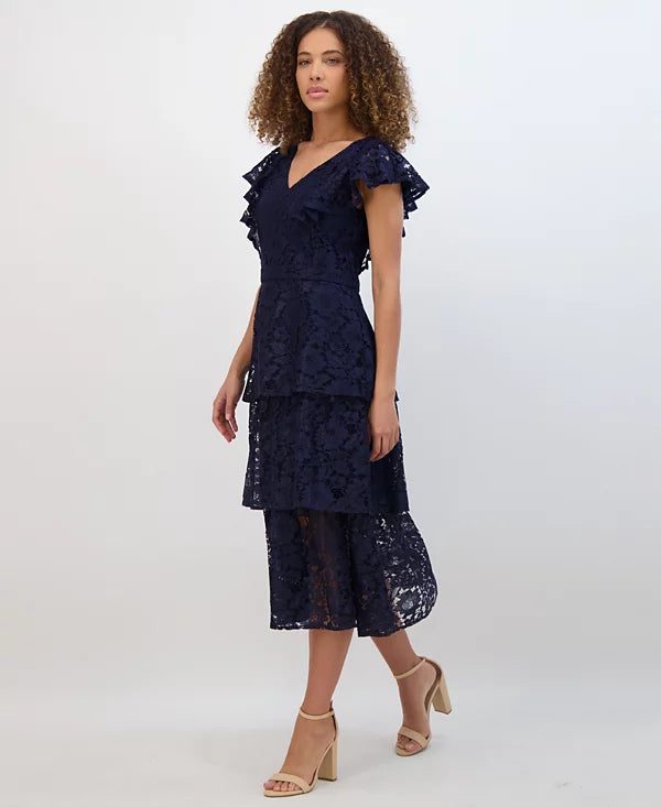 Tiered Lace Midi Dress Navy - Kensie