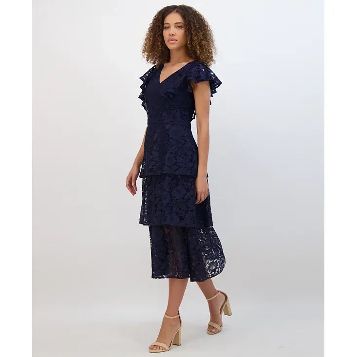 Tiered Lace Midi Dress Navy - Kensie