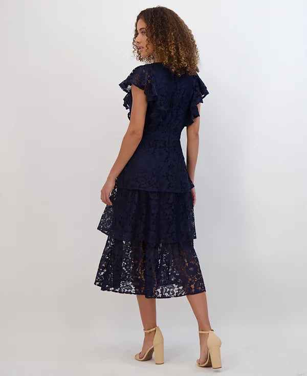Tiered Lace Midi Dress Navy - Kensie