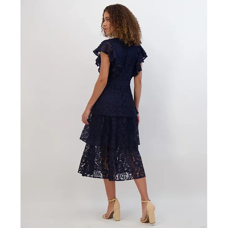 Tiered Lace Midi Dress Navy - Kensie