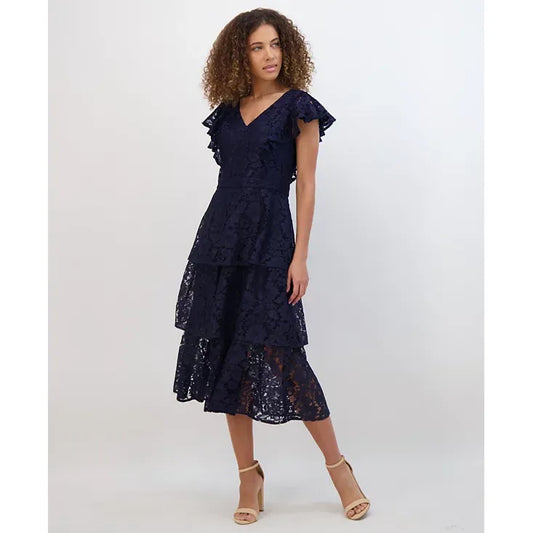 Tiered Lace Midi Dress Navy - Kensie