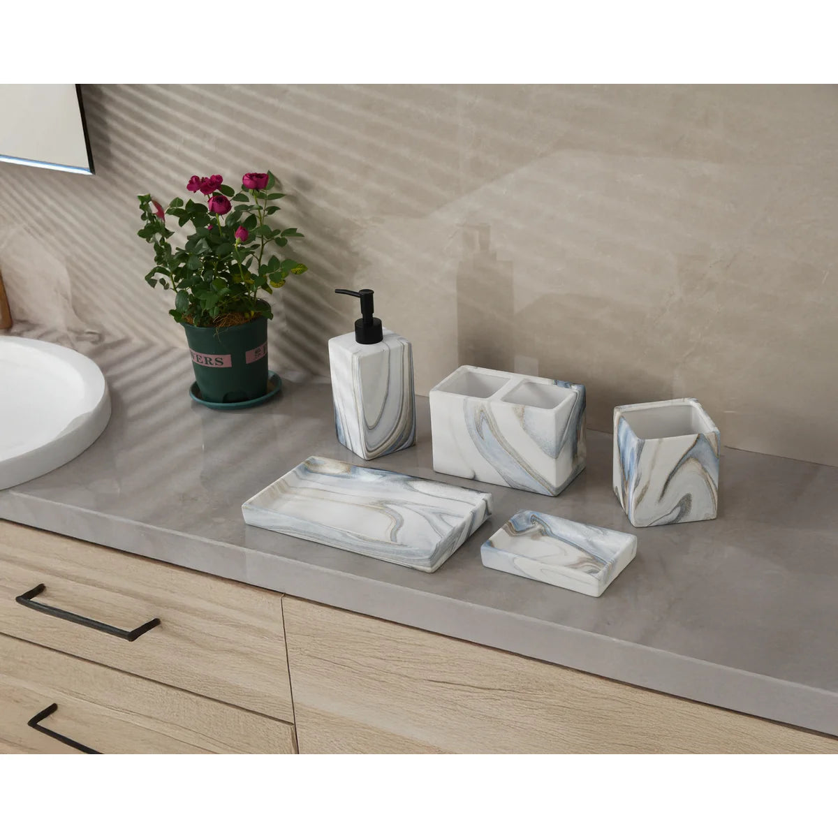 7PC Set Blue Marble Grain Bathroom Accessories