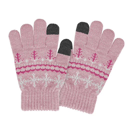 GIRLS SNOWFLAKE TOUCH SCREEN ACRYLIC GLOVE PINK