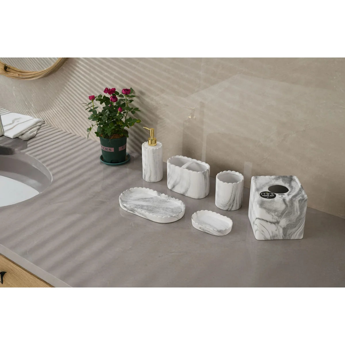 8PC Set Grey Marble Bathroom Accessories