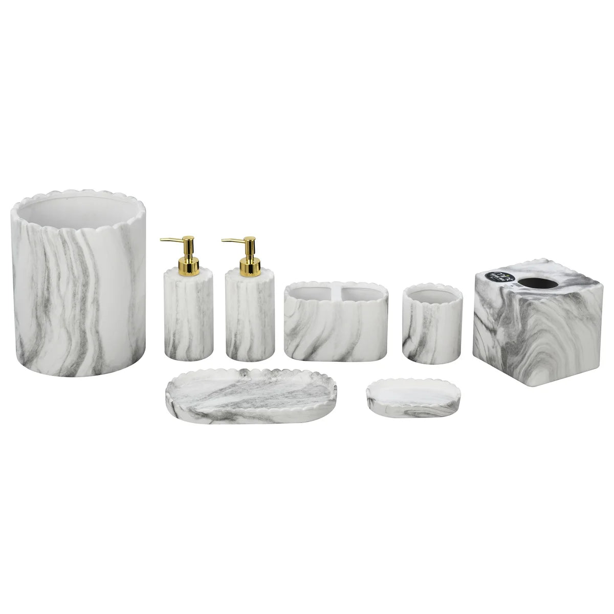 8PC Set Grey Marble Bathroom Accessories