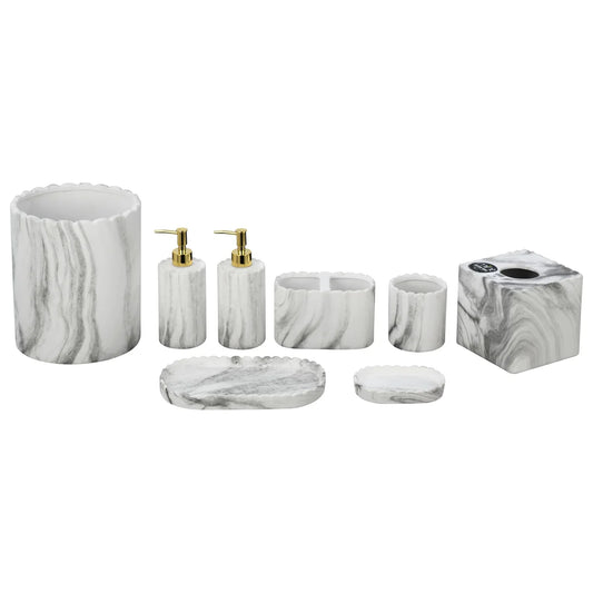 8PC Set Grey Marble Bathroom Accessories
