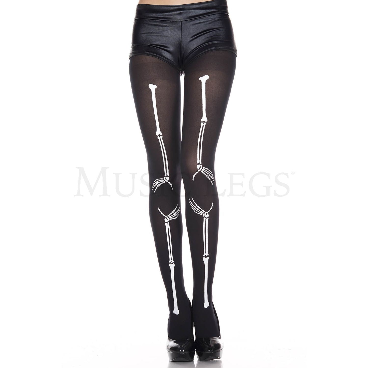 Skeleton hands print pantyhose White/Black