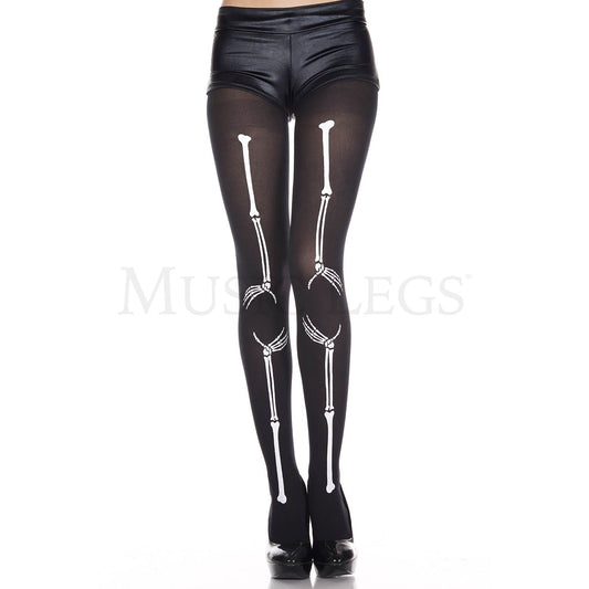 Skeleton hands print pantyhose White/Black
